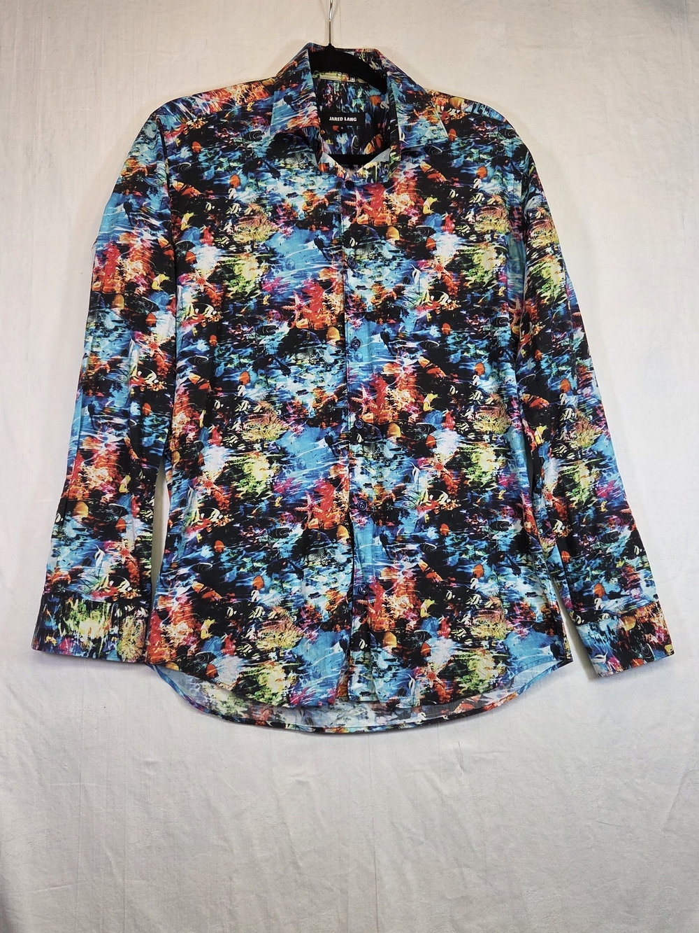 Jared Lang Men’s Small Aquarium Fish Print Button-Up Shirt. #0339